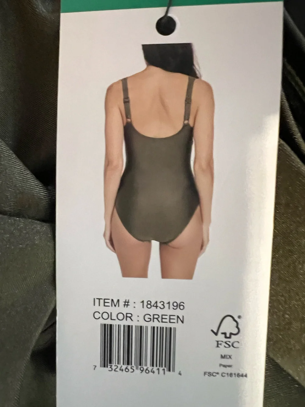 DKNY $96 One-Piece Swimsuit XL Olive Green Twist Front Cutout Tummy Control NWT - Picture 6 of 6